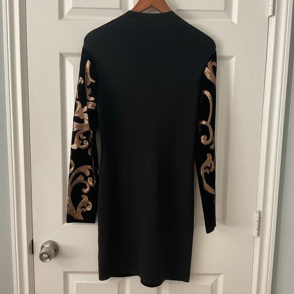 INC International Concepts Dress Size M Sequin Sweater Black Gold Mini - Picture 3 of 4